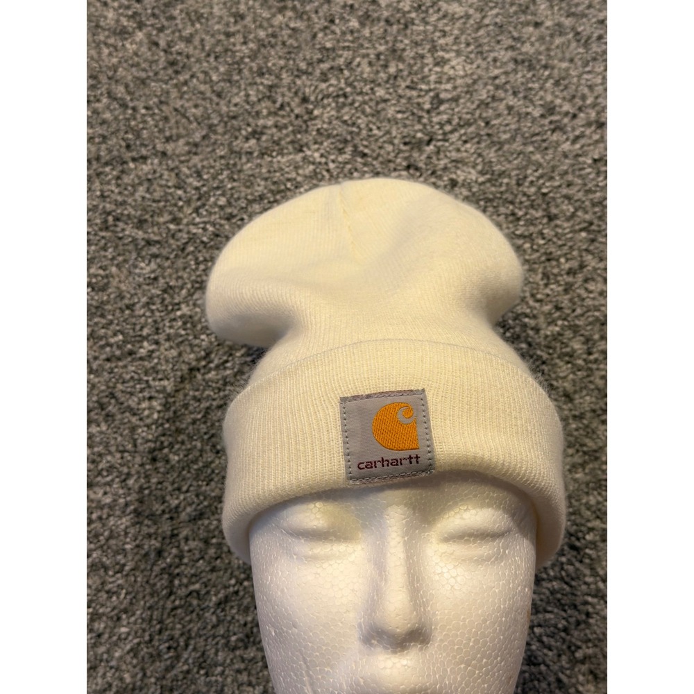 Carhartt Beanie Youth OS Cream AH8990 Acrylic Knit Cuffed Watch Hat Logo Patch